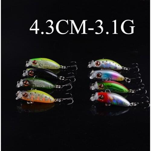 8pc mini Popper Hard Bait 4.3cm 3.1g Minnow Fishing Lure Crankbait Wobbler Tackle Isca Poper Floating Top Water pike Lure 3D Eye