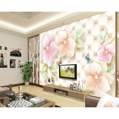 Atmospheric HD 3D Three-dimensional Relief Jewelry Flower Jade Carving European TV Background Wallpaper Wall Painting
