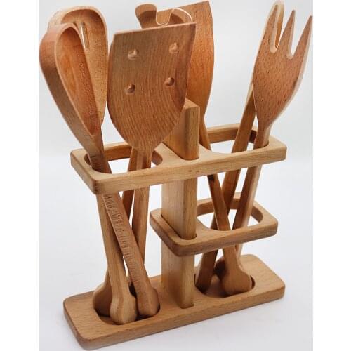 Wood Spoon Spatula Fork Rest Holder For Kitchen Counter Wood Spice Spoon Organizer Holder Set Stand Kitchen Tools For Dining