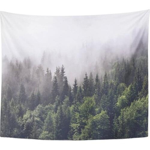 Tapestry Forested Mountain Slope in Low Lying Cloud The Evergreen Tapestries Wall Hanging for Living Room Bedroom Dorm