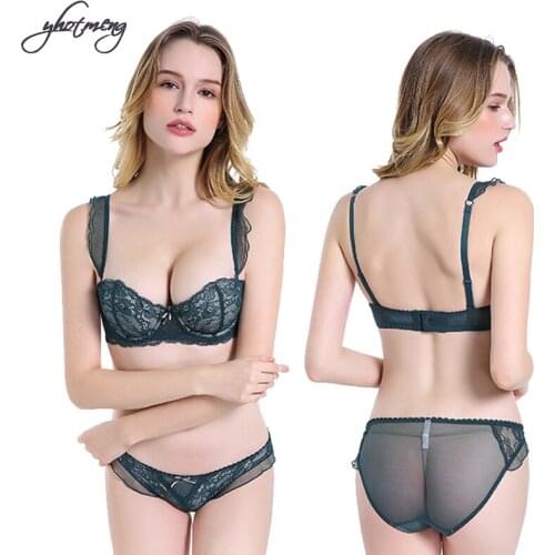Yhotmeng lace ruffles bra set cotton padded sexy lingerie green vs black white violet push up bra set underwear women set