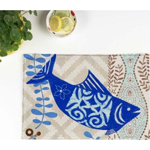 Ocean sea animals fish Turtle octopus pattern Placemat cotton Linen Table Mat Decoration home Kitchen dinner coffee Dining Pads