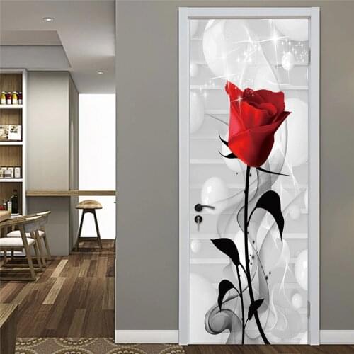2pcs/set Fresh Rose Doors Sticker DIY Adhesive Wallpaper Vinyl Removable Waterproof Decals Room Decoration Posters deurstickers