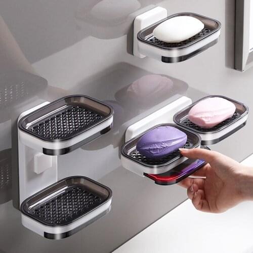 2Pcs Soap Dish Wall-Mounted Drain Soap Holder Double-Layer Storage Rack Bathroom Shower Sponge Holder Tray Porta Jabon Zeepbakje