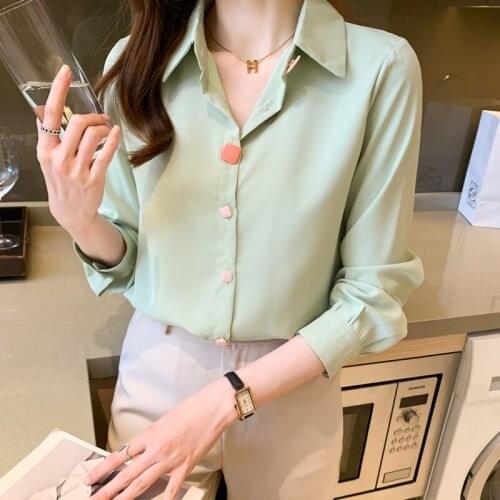 Chikichi 2021 Spring and Autumn New Lapel Color Button Chiffon Long Sleeve Womens Shirts