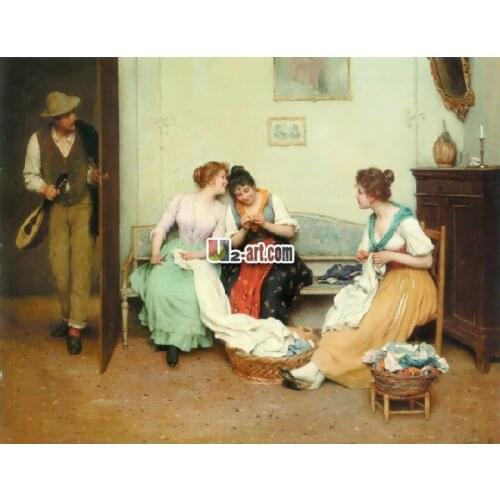 Wholesale Quality Canvas Prints classical craft Reproduction art painting a man and three beautiful woman Figure-091