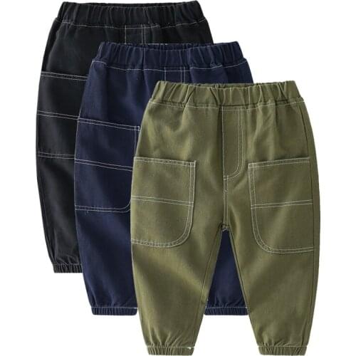 2021 Autumn Pants Childrens Clothing Boys Casual Fashion Pants Kids Elastic Waist Trousers Solid Color Baby Baggy Pants