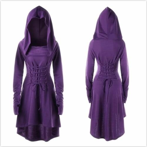 Hooded Dress Middle Ages Renaissance Halloween Hunter Archer Cosplay Costumes Vintage Medieval Bandage Party Vestido cosplay set