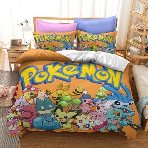 Pokemon Pikachu elf quilt cover and pillowcase three-piece bed complete set of home textiles set
