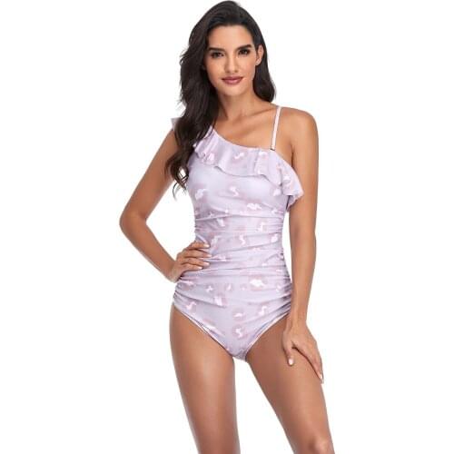 Ruffled Plus Size One Piece Swimsuit Women Ruffle Shoulder High Waisted Bathing Suit Retro Monokini Bikinis Swimwear Bodysuit