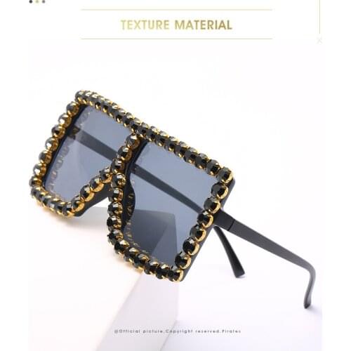 Luxury Glitter Big Frame Oversized Square Bling Diamond Trendy Sunglasses Women