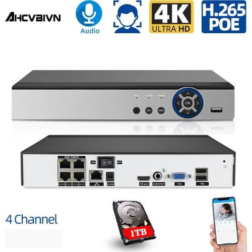 Nvr 4 Channel Poe CCTV Network Video Recorder Support Onvif Ip Camera Video Surveillance Recorder 4K Security Cameras Nvr H.265