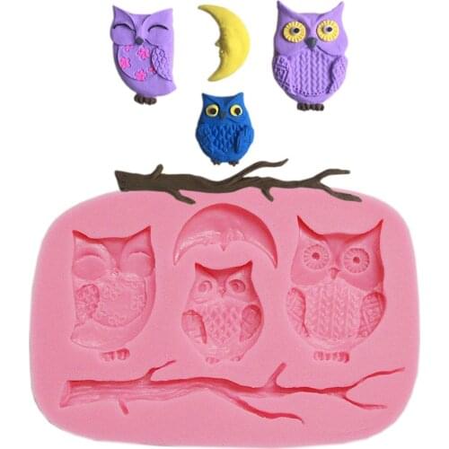 Owl And Tree Branch Design DIY Silicone 3D Cake Mold Fondant Cake Decoration Mold Sugarceaft Candy Soap Mould Baking E983