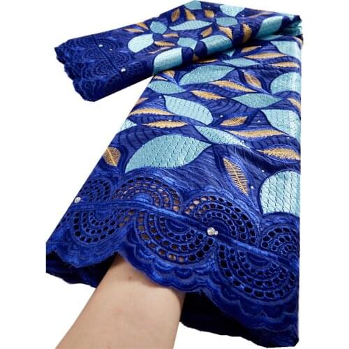 Blue African Lace Fabric Embroidery Dry Lace Fabric For Party Dress Swiss Voile Lace In Switzerland Lace Fabric 2.5 Yards TY056
