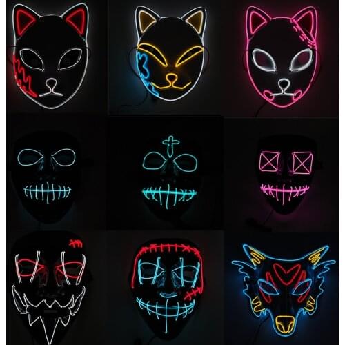 Glowing Cosplay Party LED Mask Disguise Samurai Scary Face Mascara Luminous EL Wire Mask For Halloween Decoration
