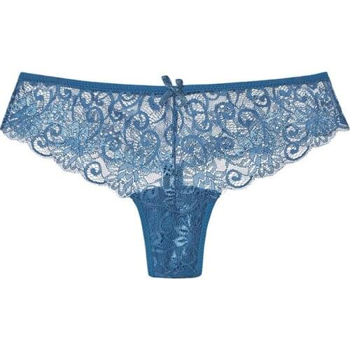 G-string sexy low waist T pants for women high-grade transparent lace hollow underwear for girls triangle pure cotton crotch