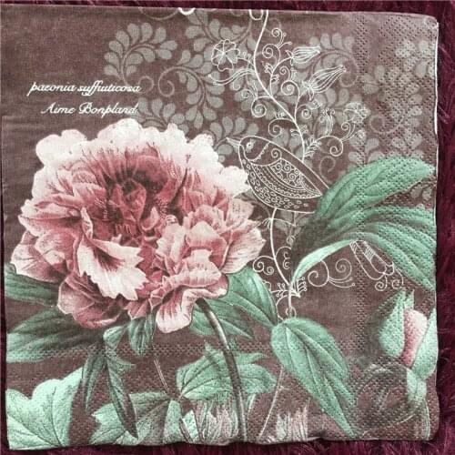 33cm 20 vintage table Napkins paper tissue printed peony bird handkerchief decoupage servilletas wedding party hotel decor mat