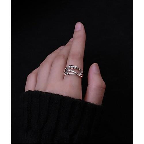 Time Is Running Ring S925 Sterling Silver Female Ring Ins Cold Wind Fashion Personality Niche Retro Ring Female