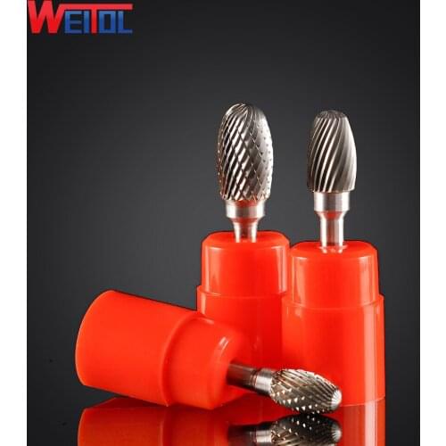 Weitol 1pcs 6mm E type carbide rotary files carbide burrs cutter bits engraving tools CNC router bits carbide end mill