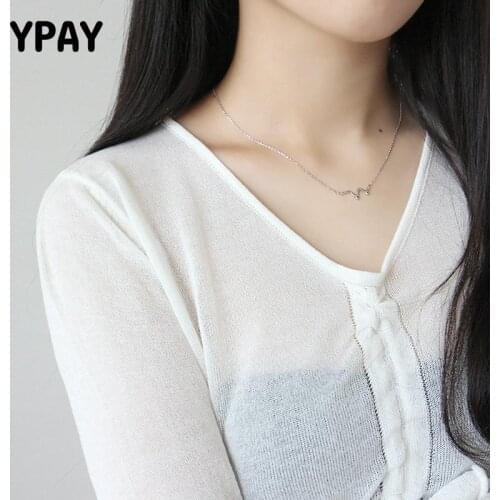 YPAY 100% Real 925 Sterling Silver Wave Pendant Chain Necklace for Women Creative Necklaces Fine Jewelry Gifts YMN077