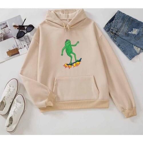 Harajuku Hoodies Women Cute Frog Print Oversized Thick Warm Hoodie Hooded Sweatshirt Womens Clothing Tops Streetwear