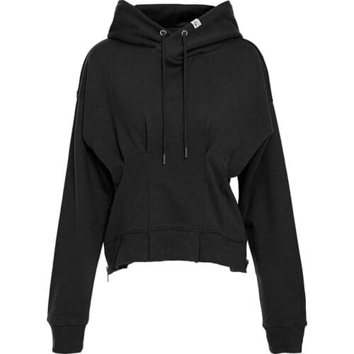 SeeBeautiful Waist Loose Hoodies Sweatshirt Hooded Long Sleeve Pleated Size Zipper New Fashion Spring 2021 Women M441