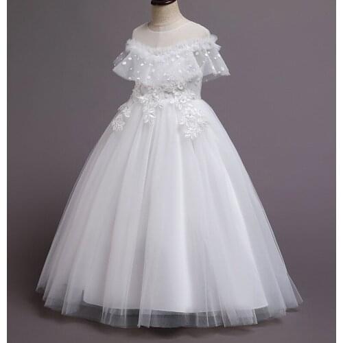 4-15Y New Modern Girls Dress Fashion First Holy Communion Lace Dress Unique Baby Girls Baptism Dress Wedding Wear Shoulder off
