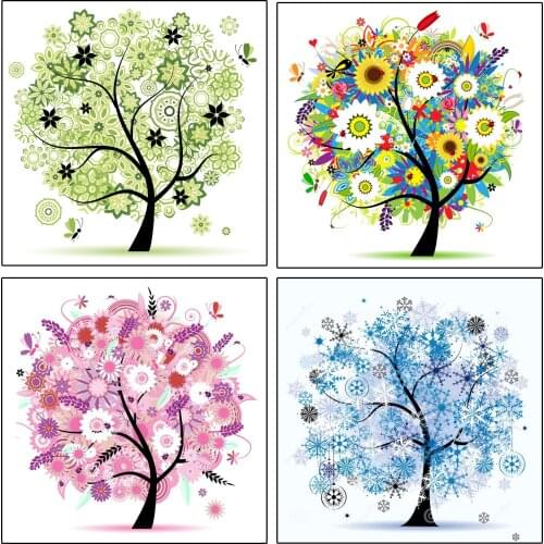 Muzagroo Art 4 Pack 5D Diamond Painting Kits for Adults 4 Seasons Tree DIY Drill Diamond Art Kits Paint with Diamonds Arts and