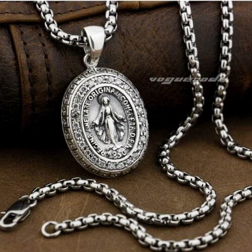 925 Sterling Silver Virgin Mary JESUS Cross White CZ Stones Charms Pendant 8A004