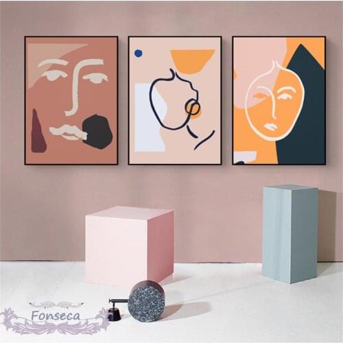 Abstract Geometric Face Graphic Canvas Paintings Minimalist Nordic Style Decorative Posters Wall Art Pictures for Bedroom