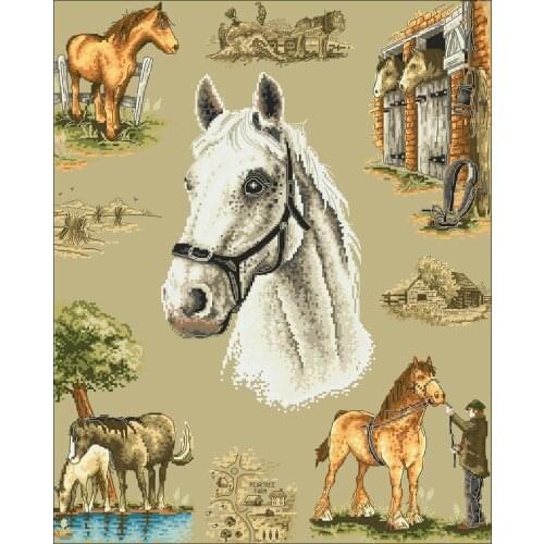 APC931_Country Horse Counted Cross Stitch 11CT 14CT 18CT DIY Chinese Cross Stitch Kits Embroidery Needlework Sets