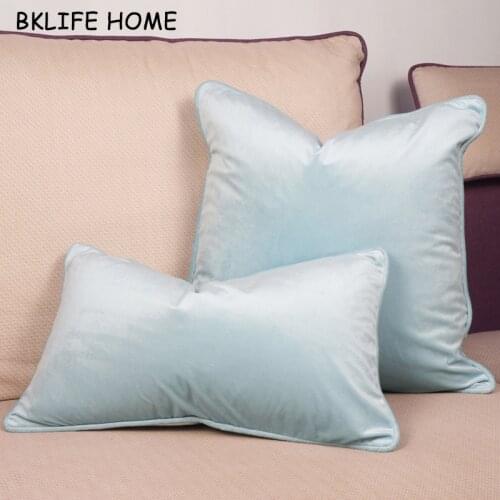 Light Blue Piping Design Velvet Cushion Cover Pillow Case Soft Blue Pillow Cover No Balling-up Without Stuffing