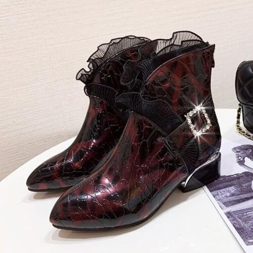 Martin boots back zipper high heel boots womens boots winter new style short boots plus cashmere boots short boots X674