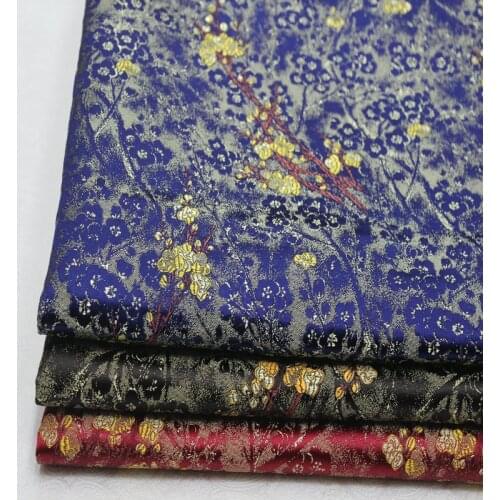 CF516 Blue/Black/Red Golden Flower Embroidered Jacquard Silk Brocade Fabric The Kimono Qipao Dress Fabric DIY Sewing Silk Fabric