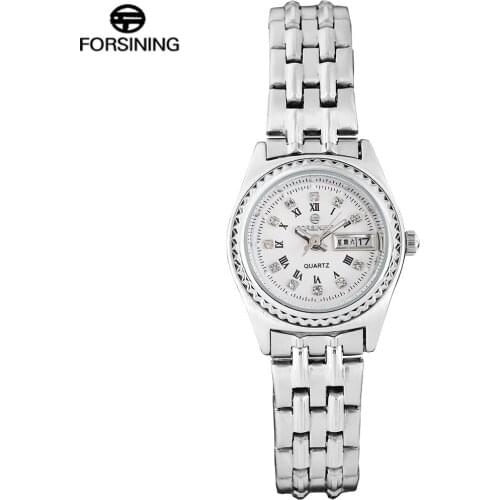 FORSINING Mens Watches Auto Date Complete Calendar Stainless Steel Strap Men Quartz Watches Silver color Relogio Masculino