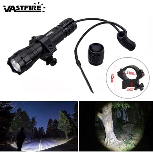 Black Tactical Flashlight 2000lm T6 LED Flashlight ON/OFF Mode Military Torch with Mount and Remote Pressure Switch