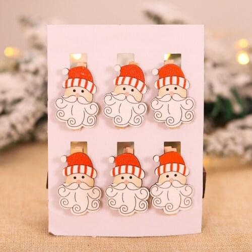 6pcs/lot Mini Wood Clips Handicrafts Photos Papers Clothes Pegs Home New Year Party Christmas Decorations Christmas Pendant