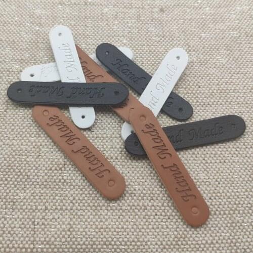 10X50Mm Hand Made Pu Leather Labels For Clothes Handmade Tags With Two Hole For Gift Hand Made Sewing Labels Leather Tag