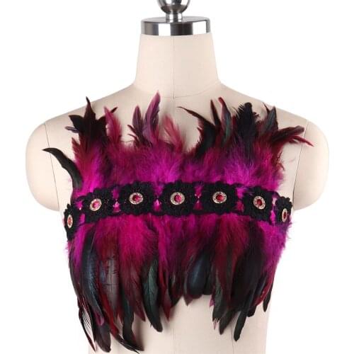 Goth Gypsy Feather Harness Women Feather Cage Bra Rave Body Harness Wear Wrap chest style Bondage Lingerie Lace Flowers Cage Bra
