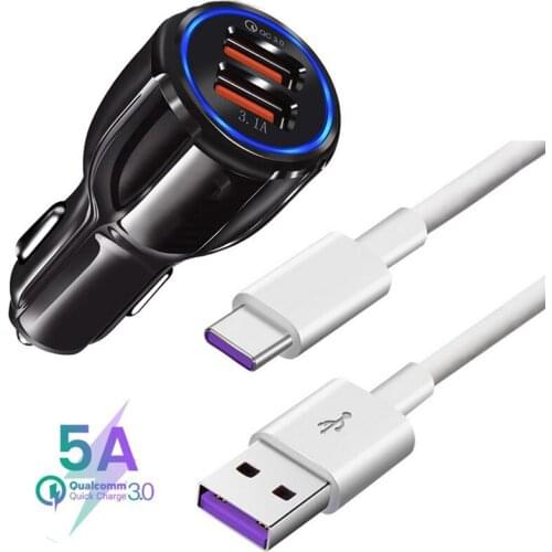 5A USB Type C Cable Super Charge QC 3.0 Car Charger for Huawei Mate 30 Pro P40 Xiaomi 9 9T A3 9A 9C Fast Charging Type-C cable