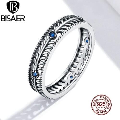BISAER Classical Vine Rings 100% 925 Sterling Silver Statement Finger Rings For Women Retro Jewelry Original Design 2020 ECR660