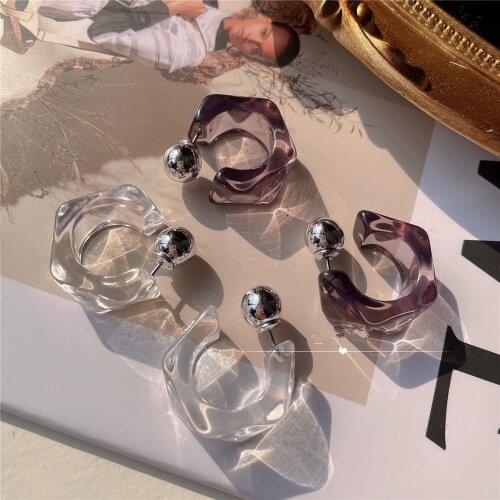 Korea Geometric Resin Stud Earrings Hot INS Transparent Colorful Earrings Blue C-shaped Acrylic Earrings for Women Jewelry