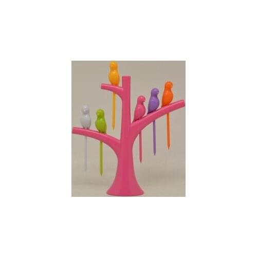 Creative trees bird fruit fork West tableware fruit sign small forks 1stand+6forks 14.5*14CM