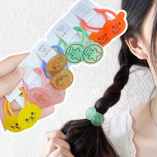 2PCS Cute Korean Multicolor Acrylic Kids Elastic Hair Bands Children Hair Ties Girls Accessories Baby Headdress