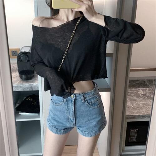 2021 Summer New Net Red Sunscreen Long-sleeved T-shirt Female Super Hot Korean Style Loose Belly Squeeze Top Female Student