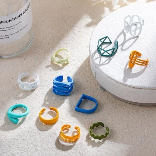 New Trendy Korea Metal Dripping Oil Hand Painted Irregular Rings for Women Girls Fashion Colorful Geometric Open Ring Jewelry