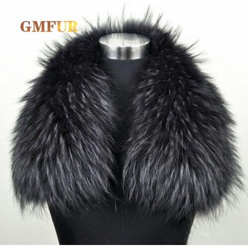 Winter New Real Raccoon Fur Square Collar 100% Parkas Coats Luxury Fur Collar Fuzzy Warm Natural Raccoon Scarf Scarves Women