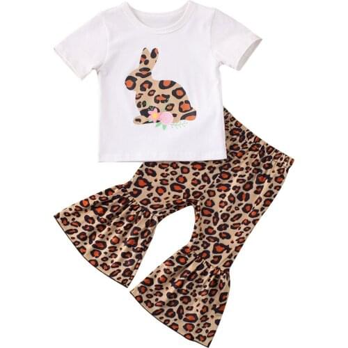 0-3Y Kid Baby Girl Clothes Flared Sleeve Ruffle Tops +Leopard print Floral Pants 2pcs Outfit Set