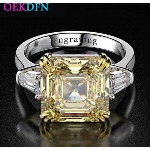 OEKDFN 100% 925 Sterling Silver Ring Created Moissanite Citrine Diamonds Gemstone Wedding Engagement Bands Female Fine Jewelry