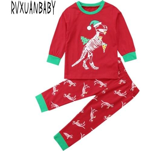 Autumn Winter Kids Clothes Christmas Suit Xmas Dinosaur Infant Baby Boy Girl Tops+Pants Christmas Home Outfits Pajamas Set